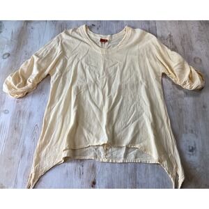 On My Gauze Yellow Handkerchief Style Top Women's 2 100% Cotton 3/4‎ Sleeves